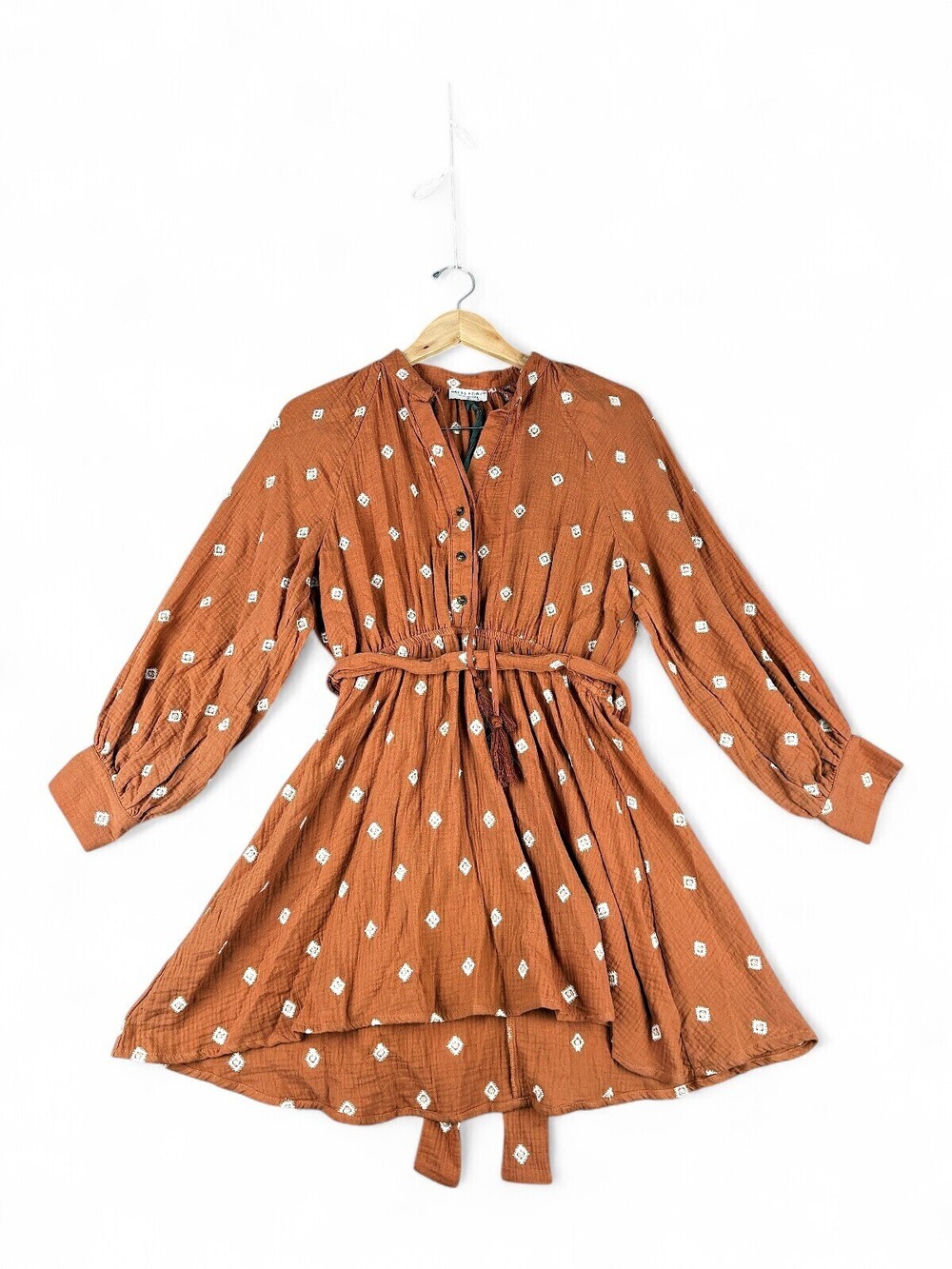 Dress Forum Rust Diamond Print Long Sleeve Mini Dress M